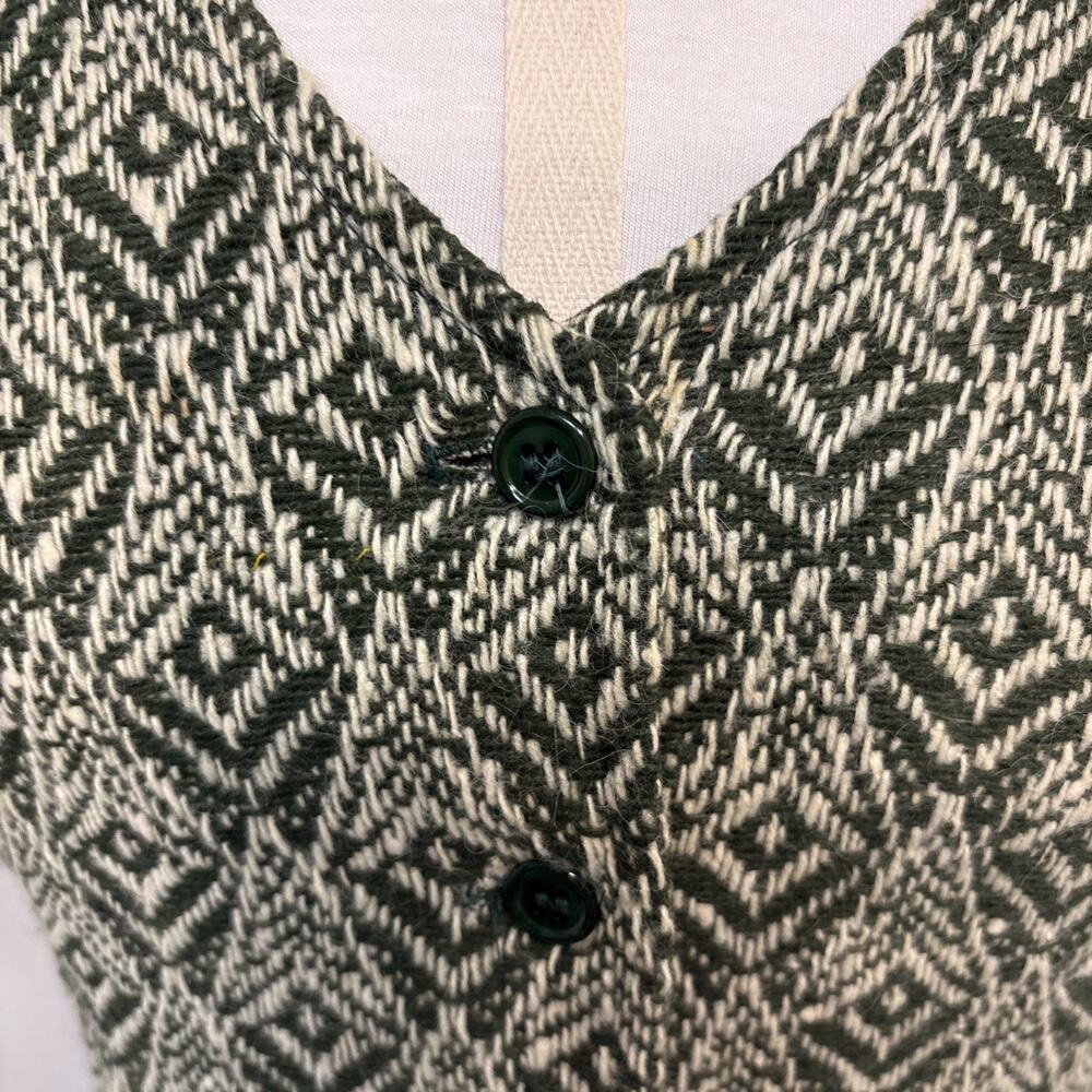Vintage 70s Bobbie Brooks Wool Vest Green Woven Geometric Boho Hippie Waistcoat - Picture 8 of 16